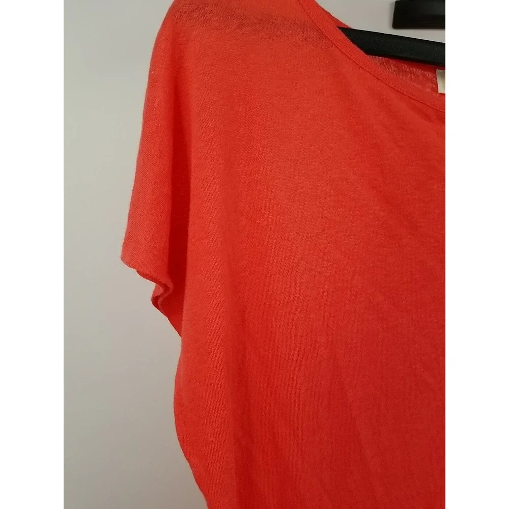 Michael Kors Women's Woven Side Tie Short Sleeve Tee Peach Sz Small‎